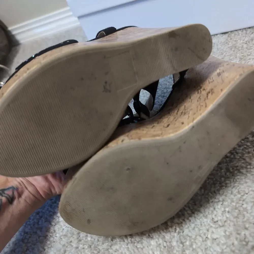 Black Studded Cork Wedge Sandals Y2k